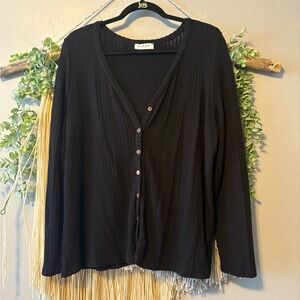 Black Button-Up Open Knit Cardigan